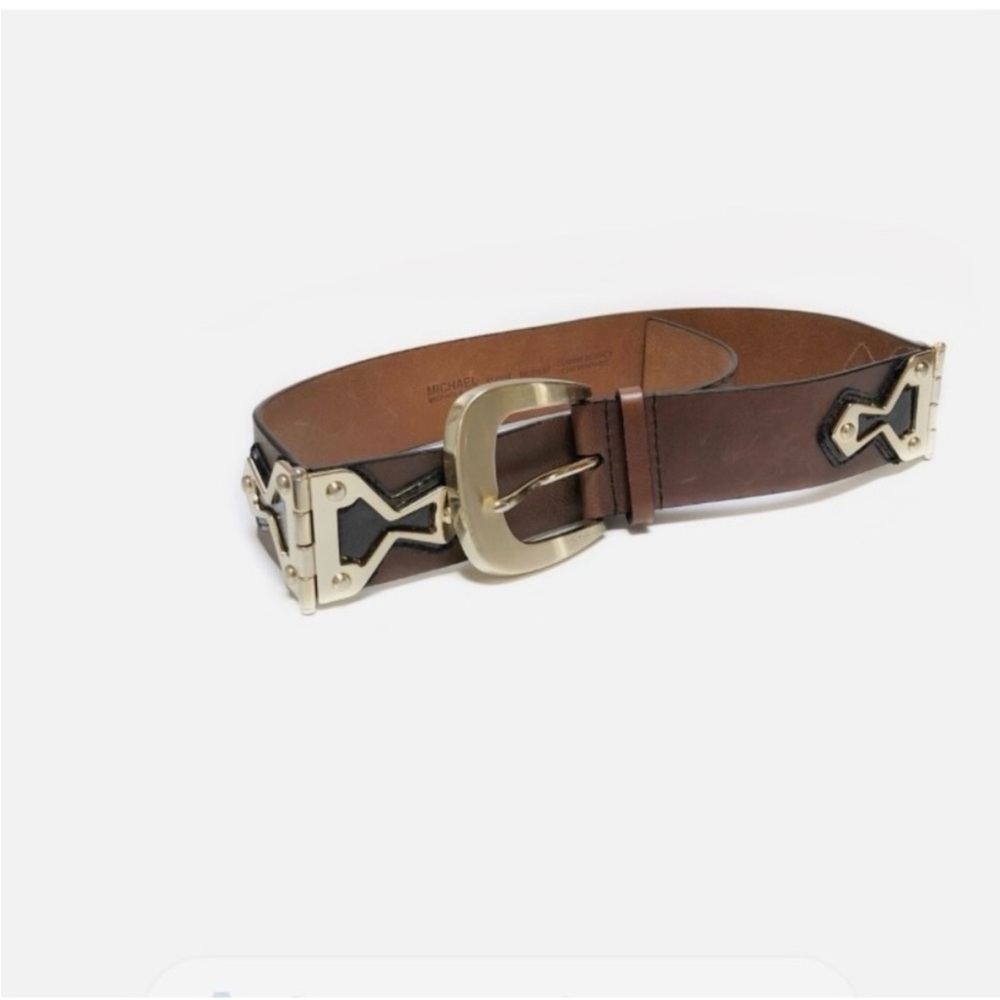 Michael Kors Brown Leather Belt Gold hardware